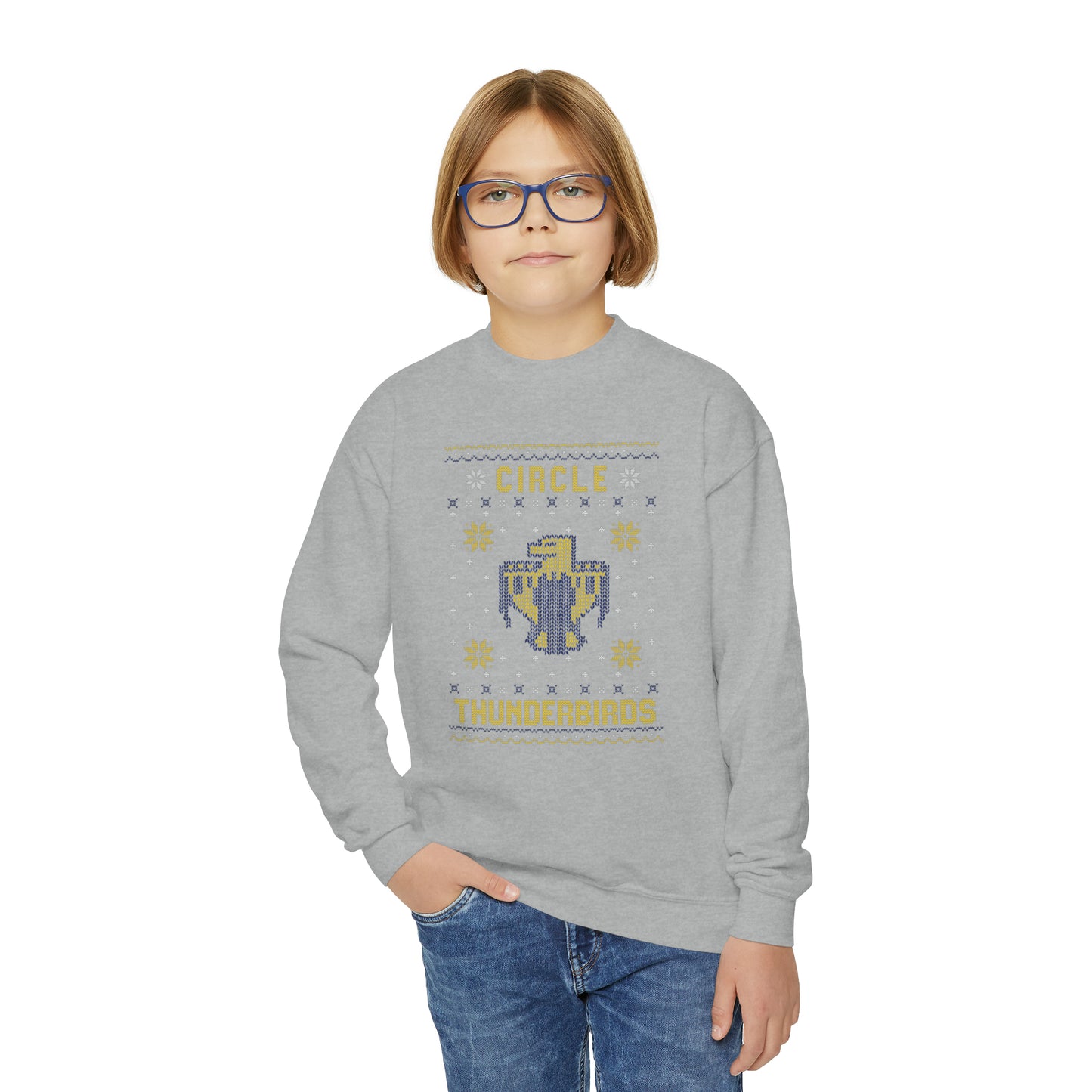 Winter Circle Thunderbirds, Youth Crewneck Sweatshirt